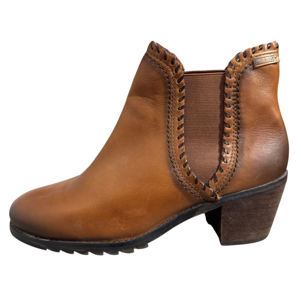 Pikolinos Andorra Ankle‎ Leather Pull on Heel Bootie Brandy Boots Shoes Women 6